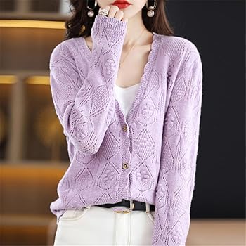 Women's Cashmere Sweater Casual Jacquard Cardigan V-Neck